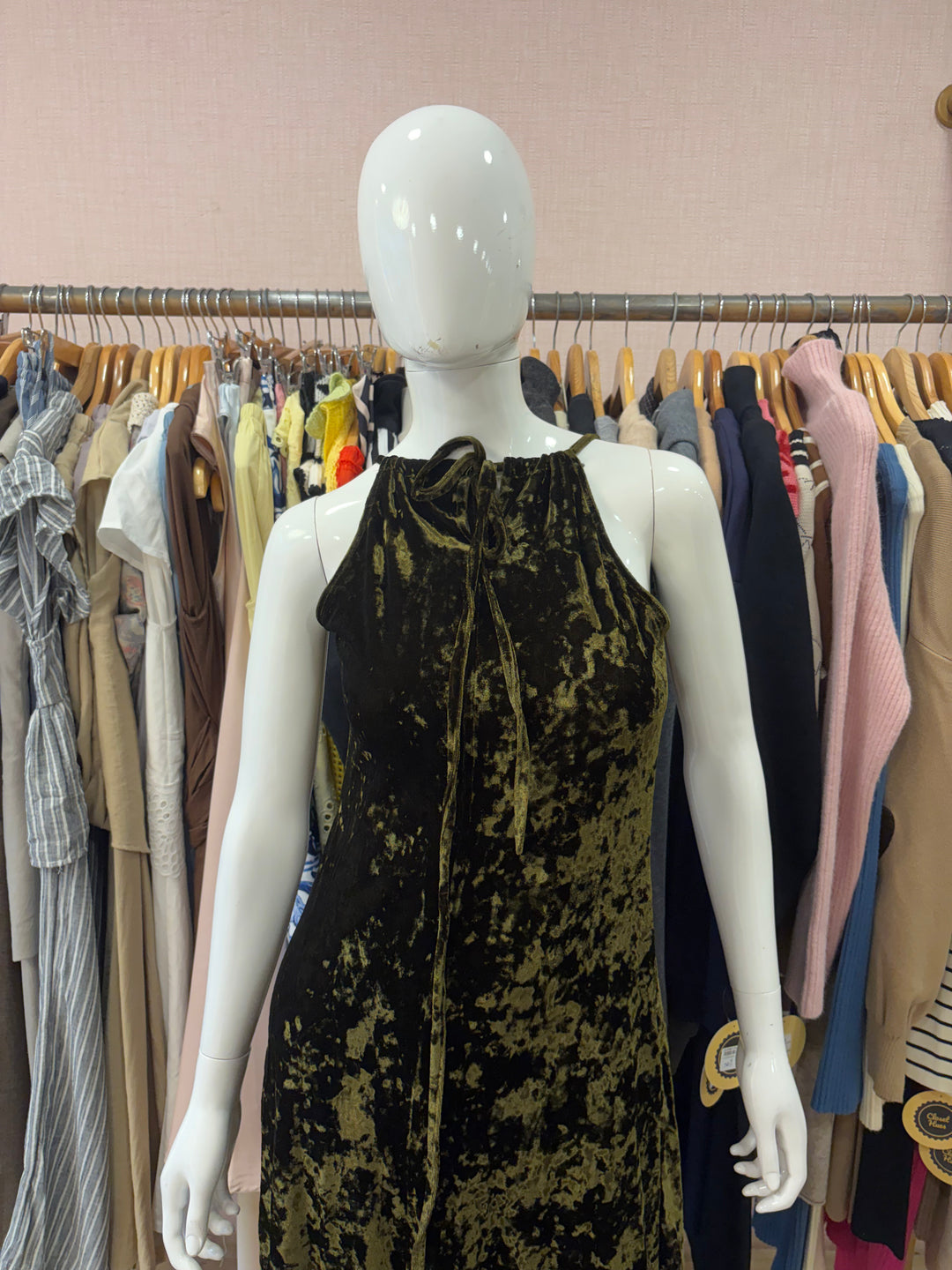 Velvet midi dress- olive green