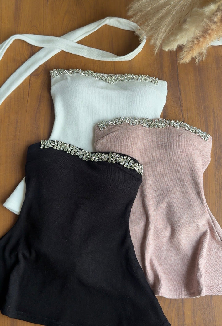 Caroline diamond studded padded tube top- Preorder