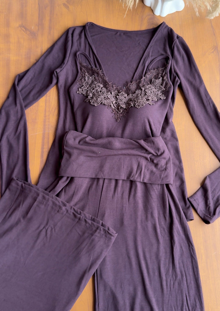 Senorita lace built in top with shrug and fold over pants