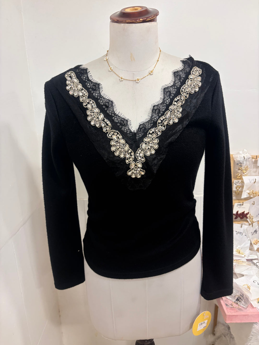 Full sleeves party wear top- black