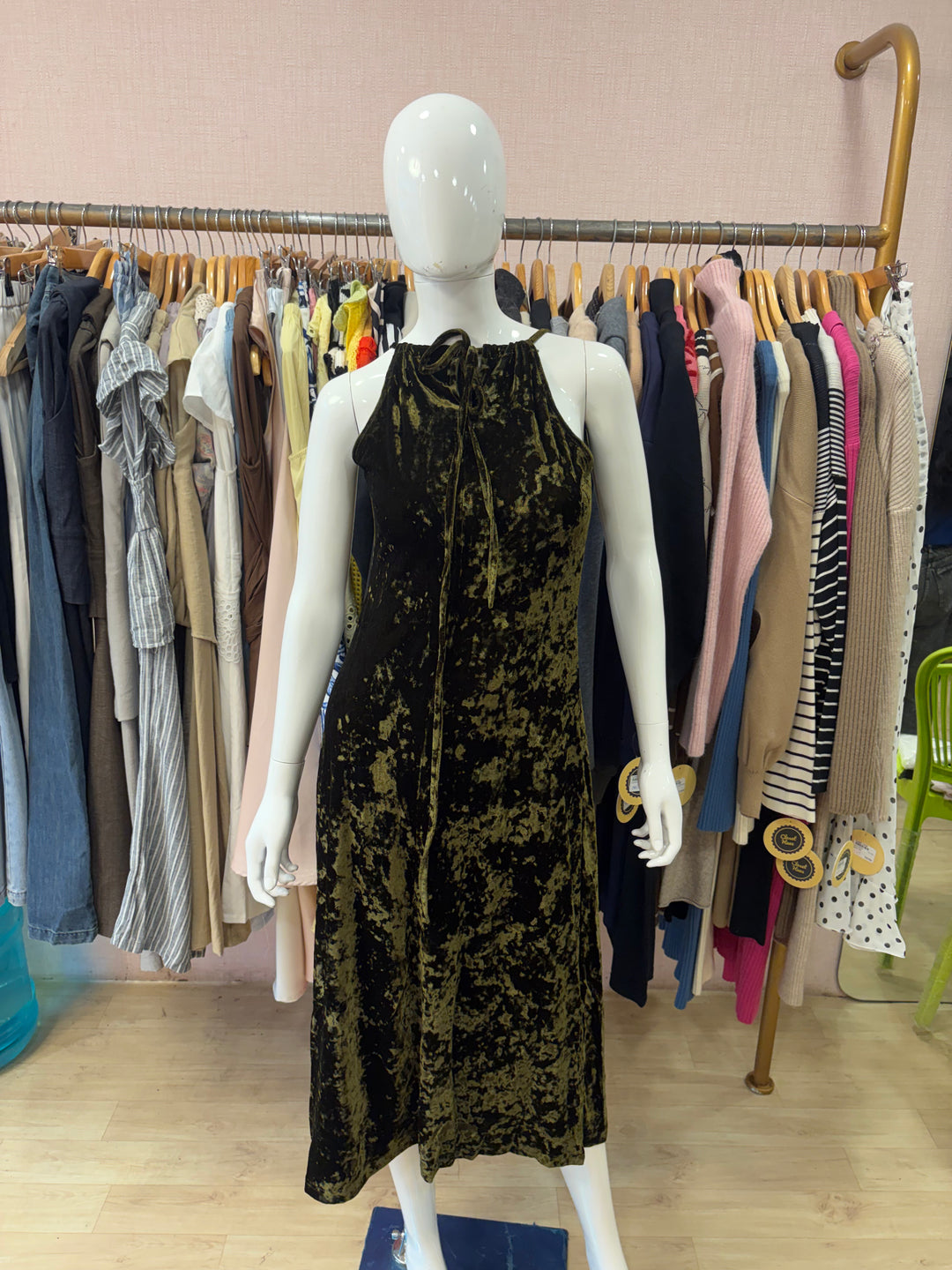 Velvet midi dress- olive green