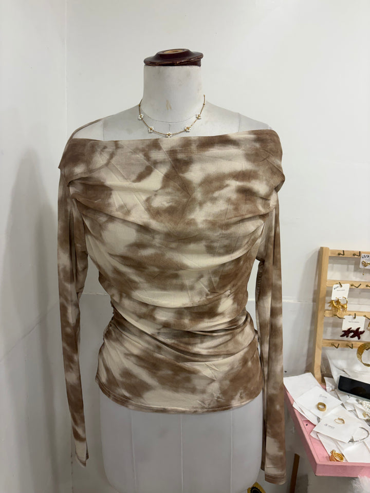 Full sleeves mesh top- brown