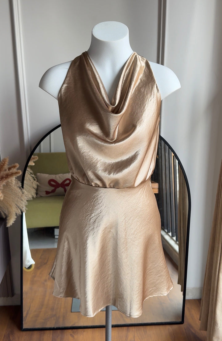 Penn silk satin cowl neck dress