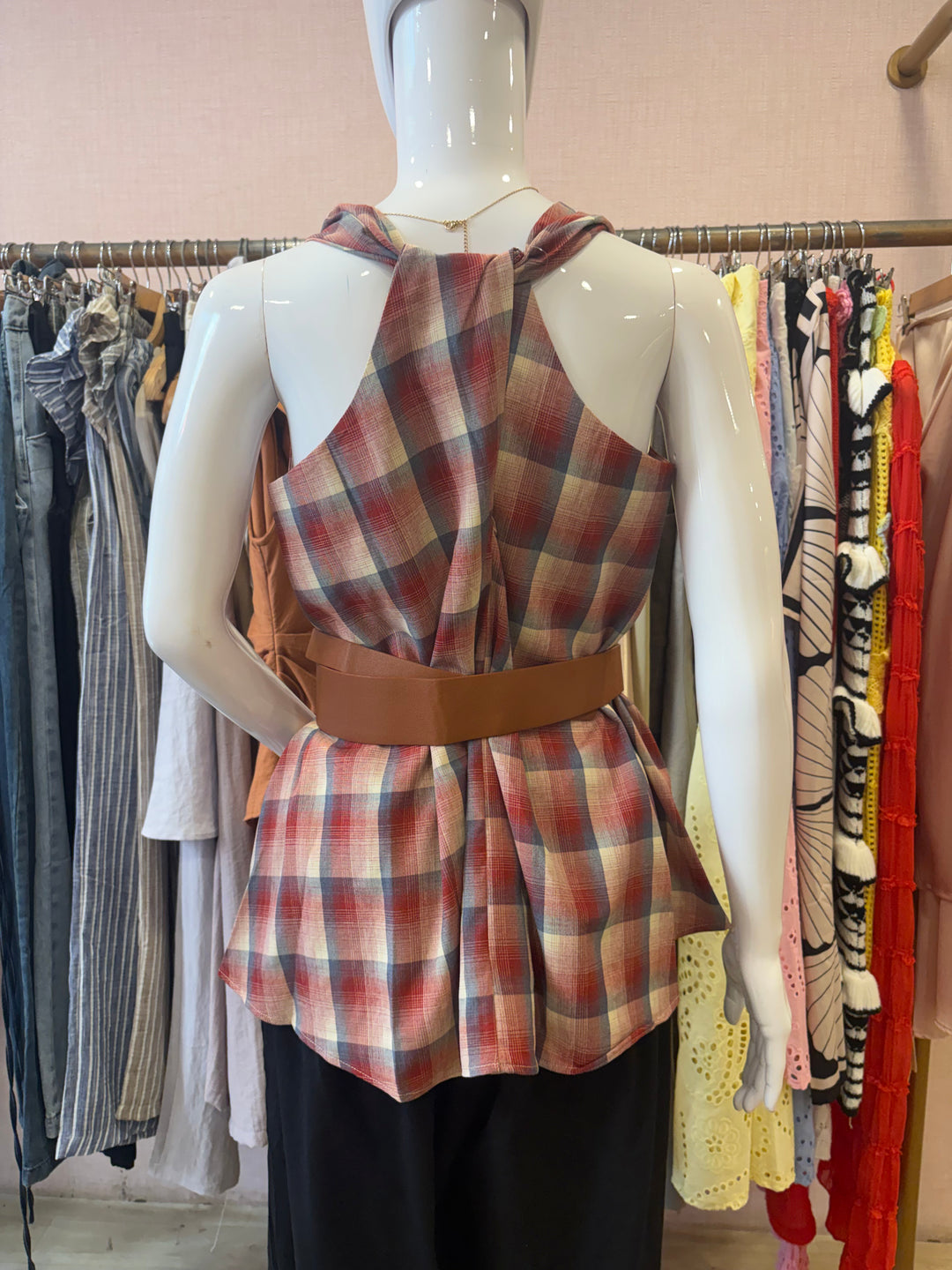 Wren chequered belted top