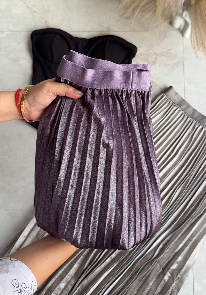 Mooney pleated metallic skirt