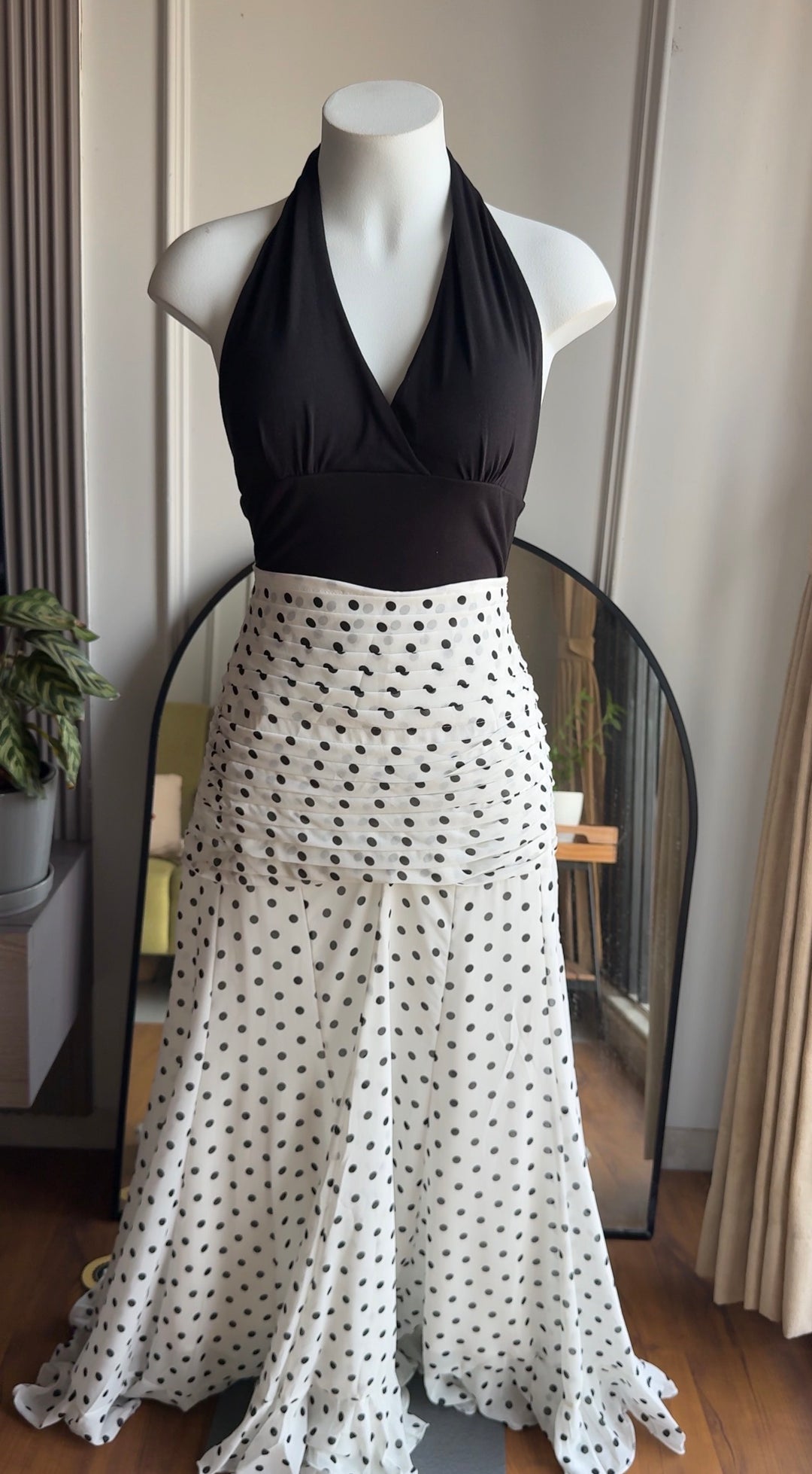 Chrissy polka dot maxi skirt