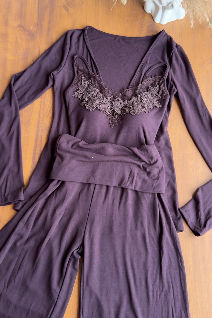 Senorita lace built in top with shrug and fold over pants