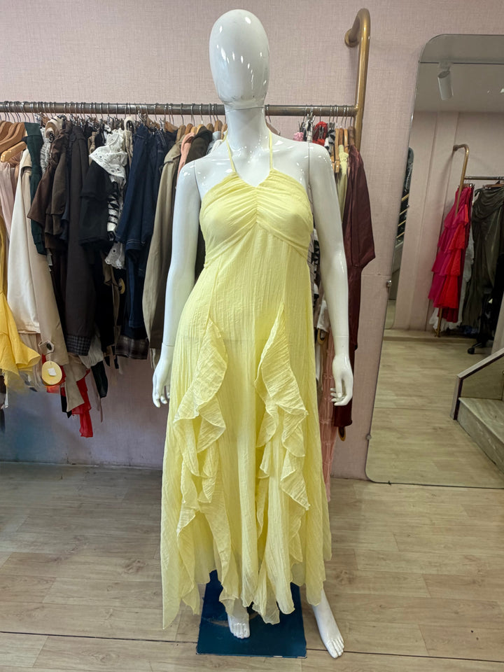 Rory frill halter neck dress