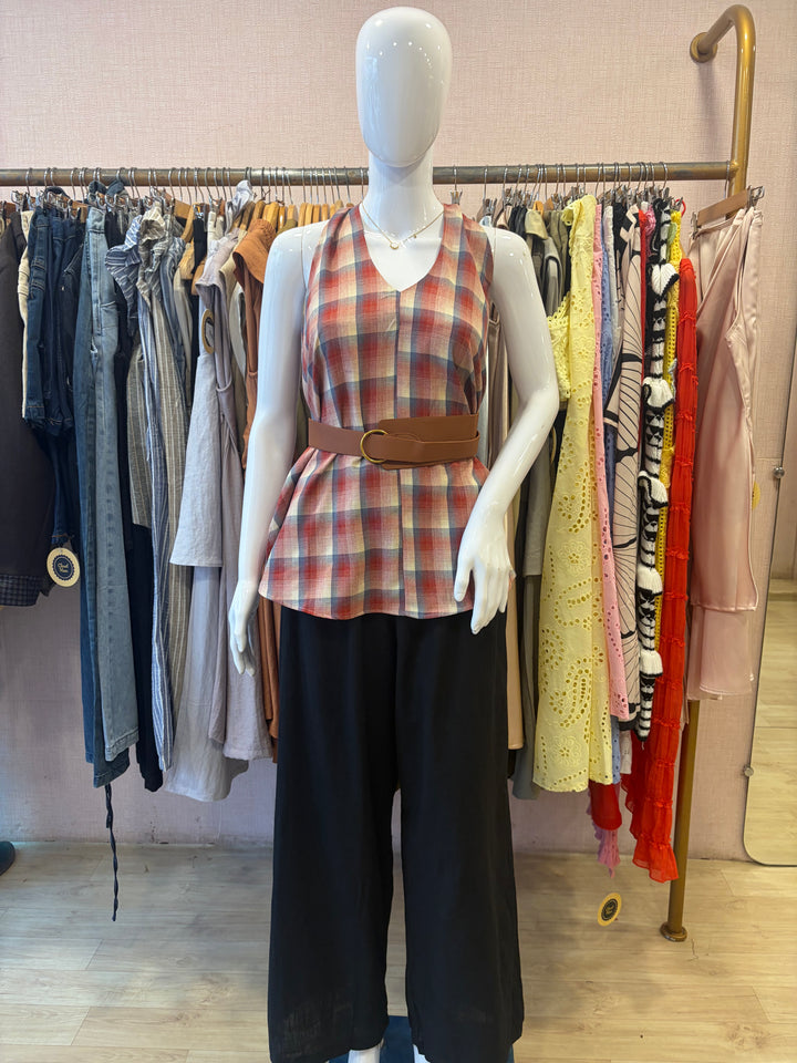 Wren chequered belted top