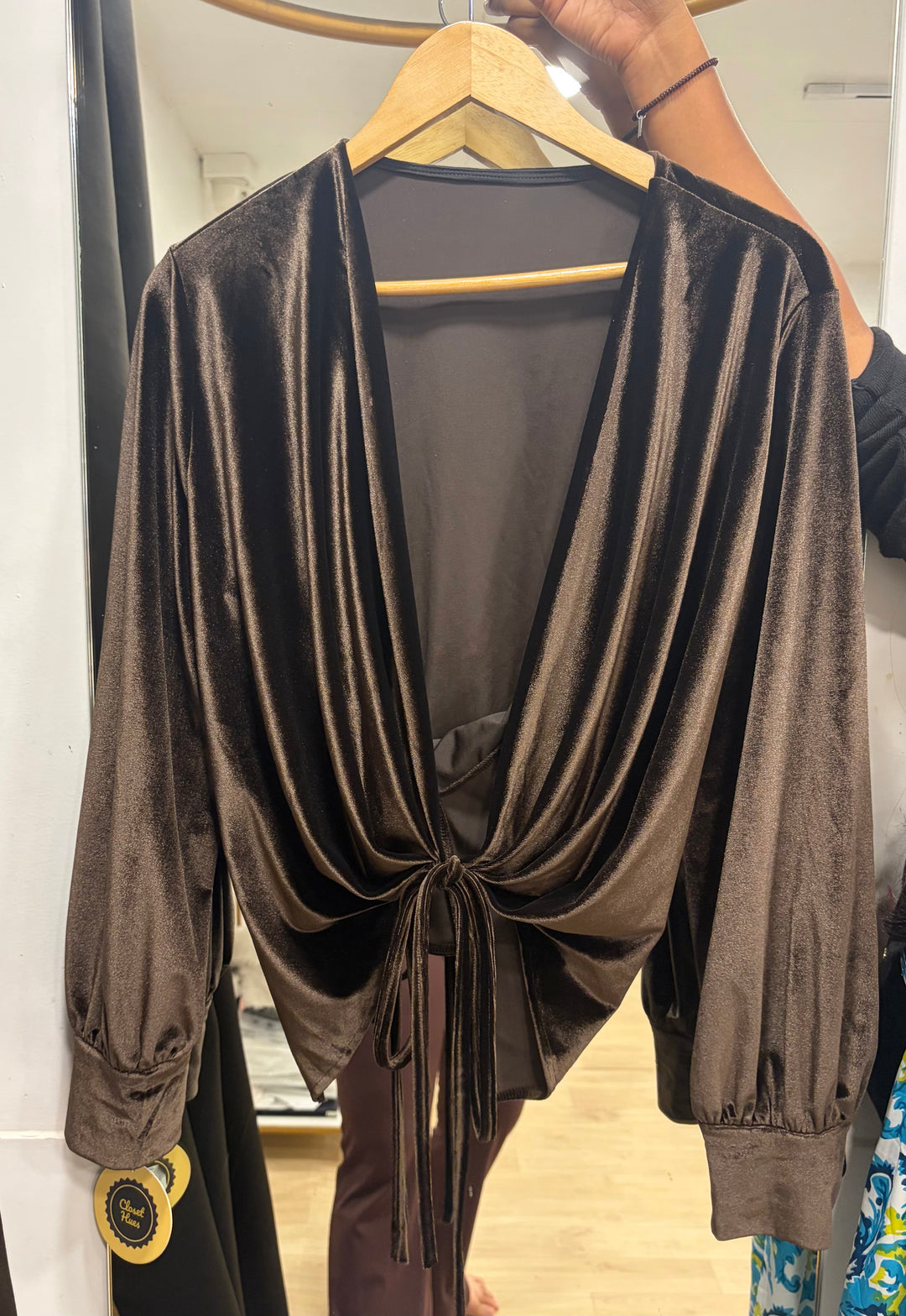 Full sleeves velvet top- brown