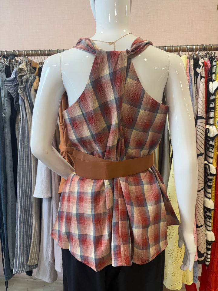 Wren chequered belted top