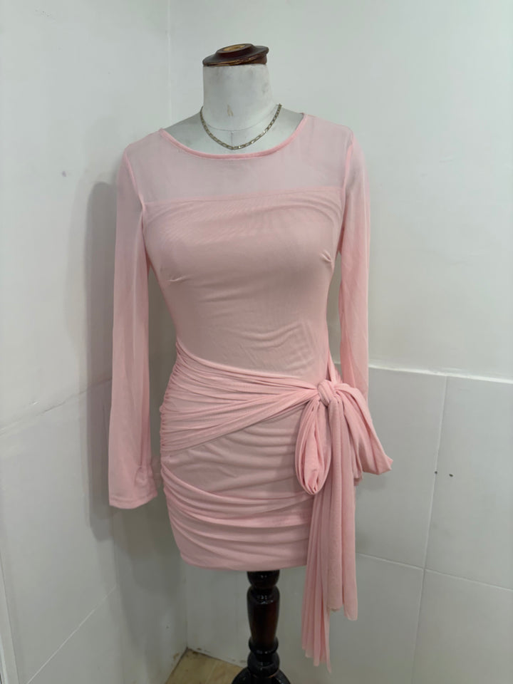 Baby pink Mesh full sleeves dress