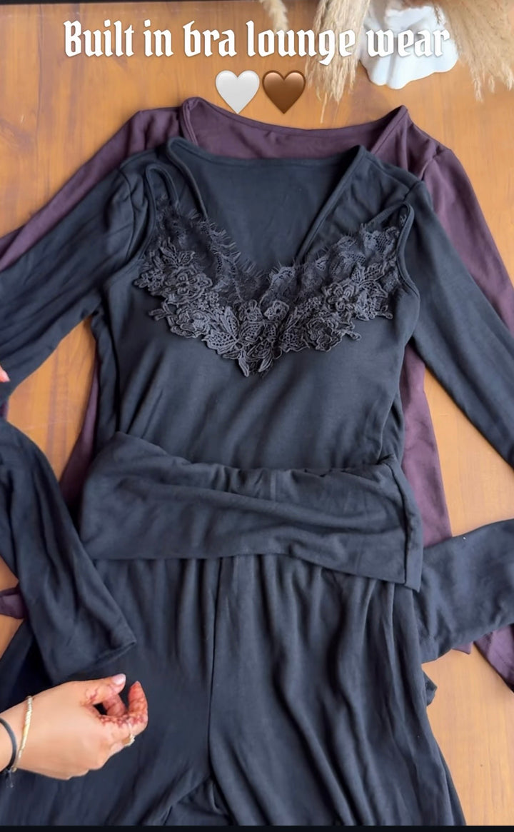 Senorita lace built in top with shrug and fold over pants