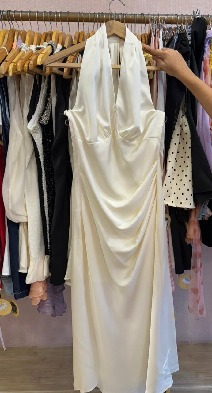 Katrina halter neck silk satin dress