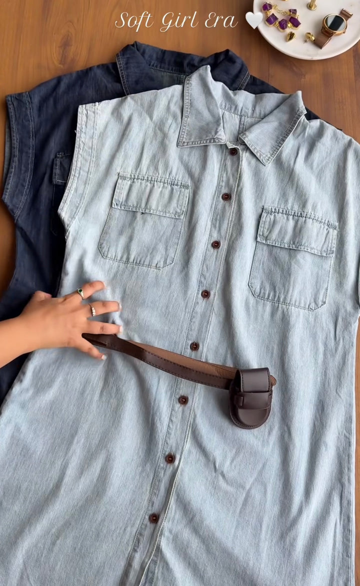 Marina denim dress with belt