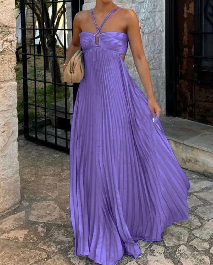 Harbour pleated metallic maxi dress