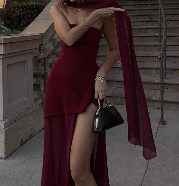 Tabitha tube dress with mesh stole