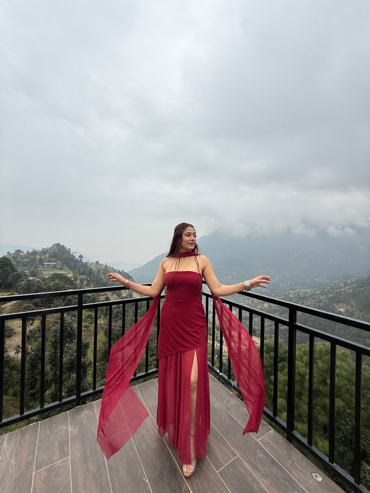 Tabitha tube dress with mesh stole