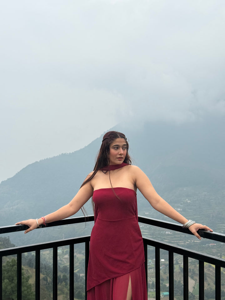 Tabitha tube dress with mesh stole