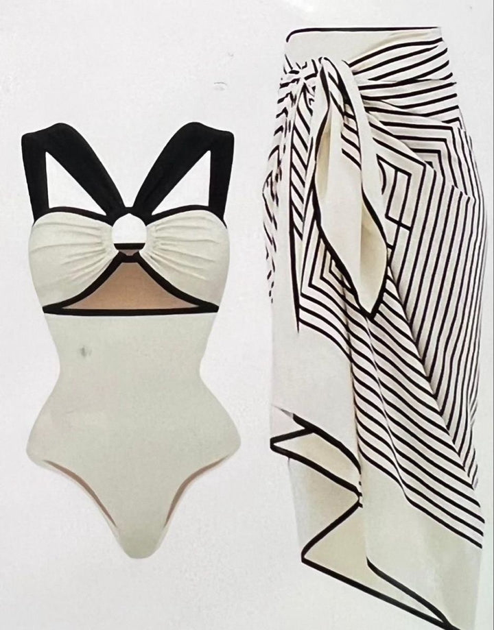 Lovette black and white three piece swimsuit