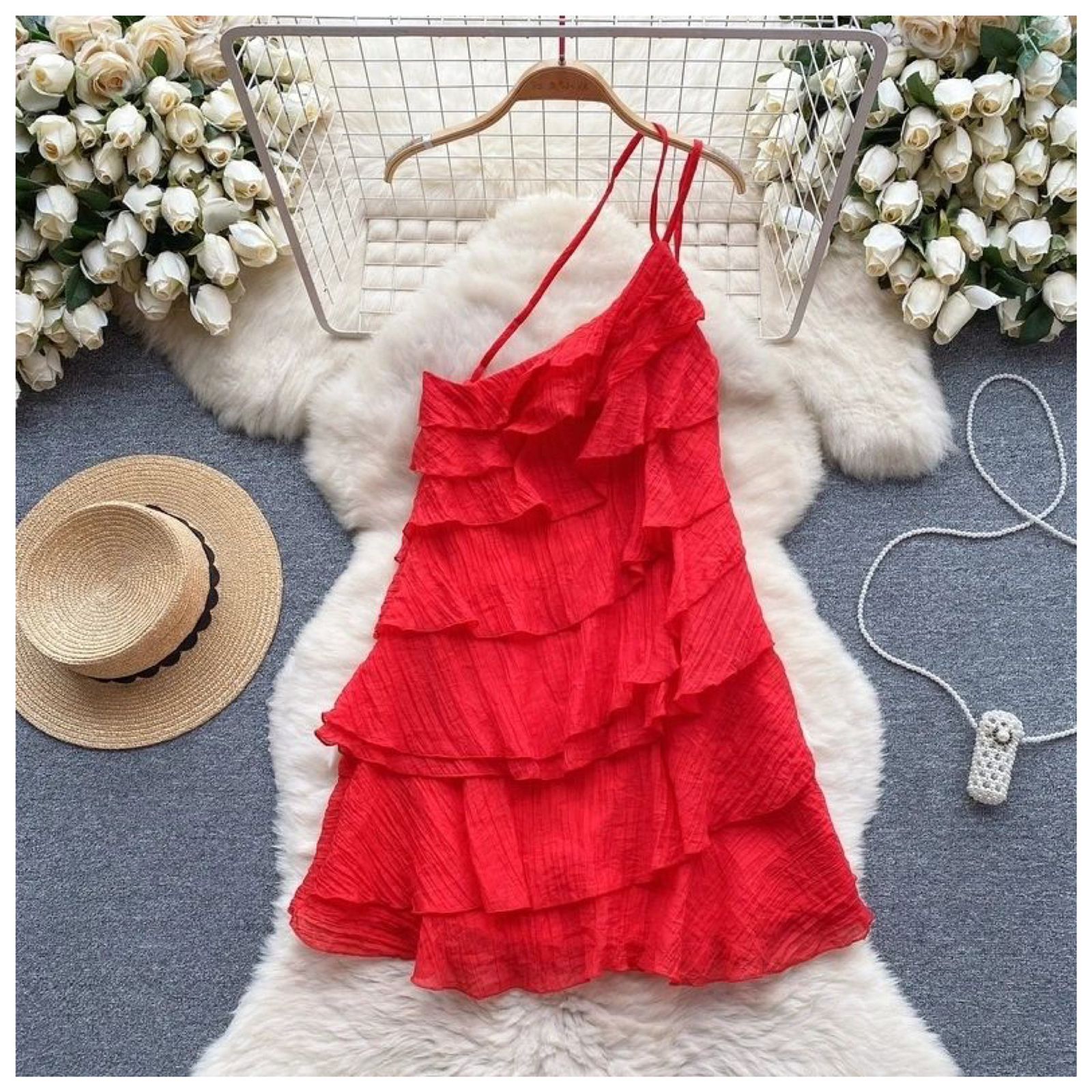 Starfish one shoulder frill dress – CLOSET HUES