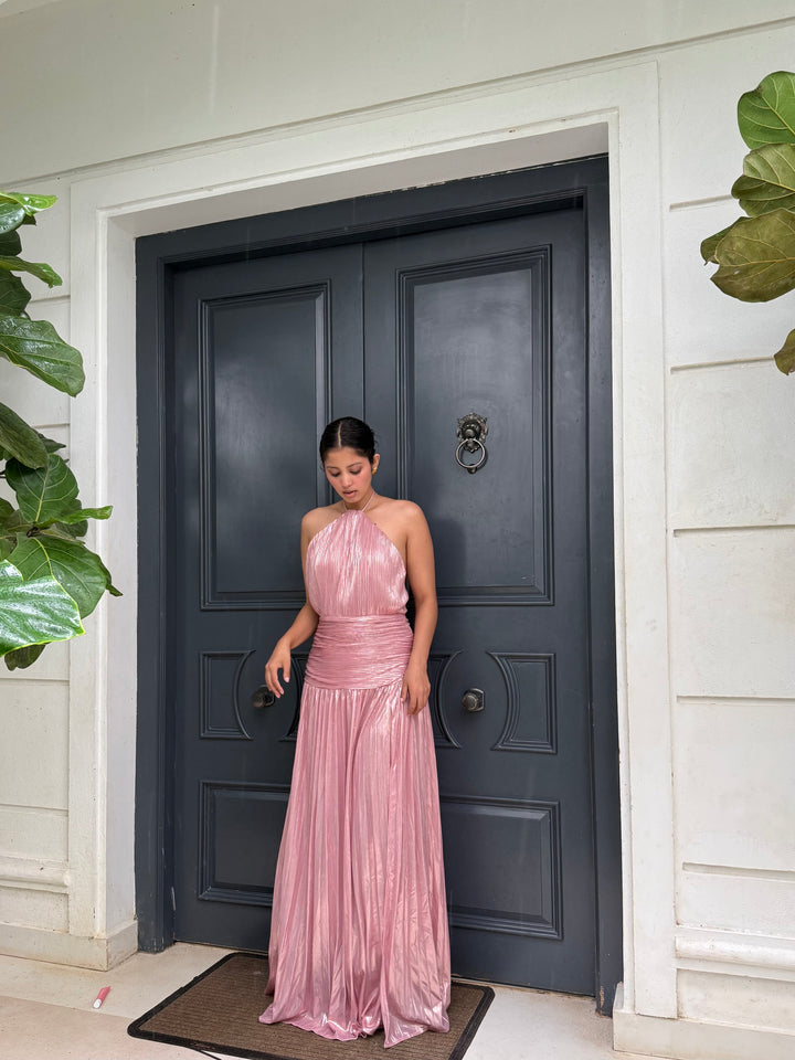 Marcella halter neck metallic dress