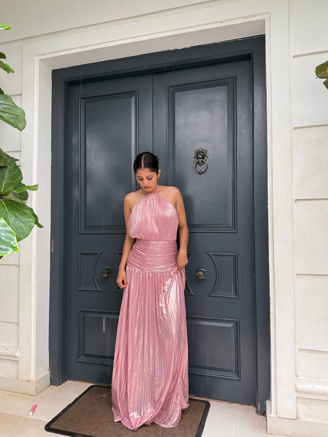 Marcella halter neck metallic dress