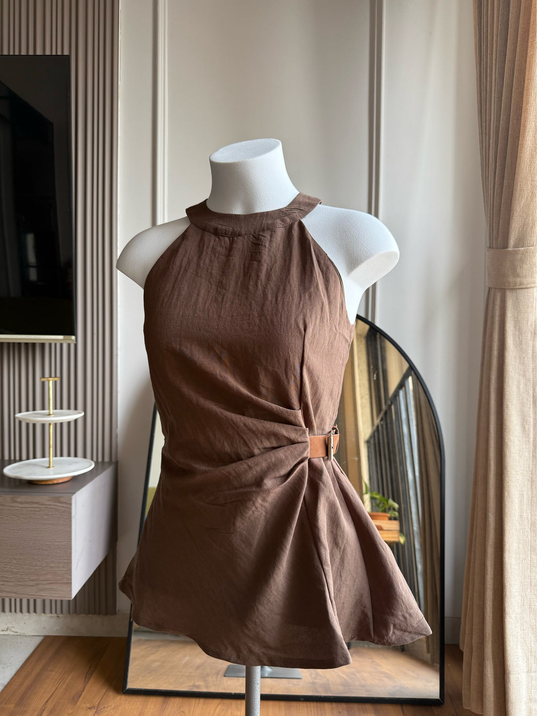 Adore halter neck top with side belt