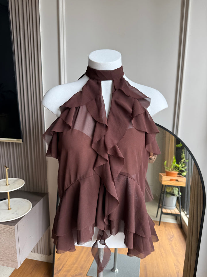 Jordan high neck ruffle top