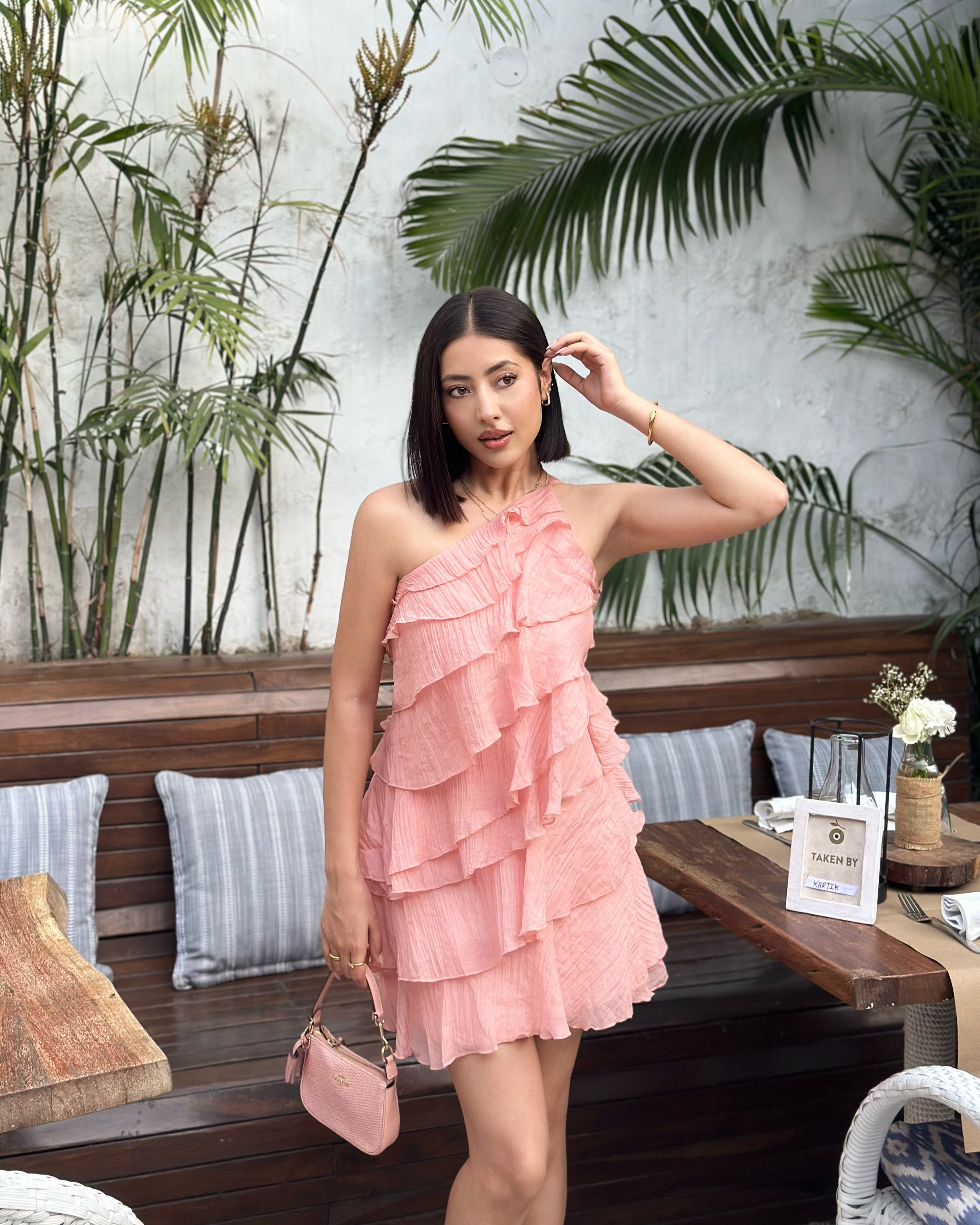 Starfish one shoulder frill dress-Blue and baby pink preorder