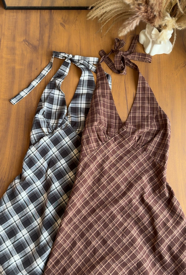 Oasis chequered halter neck dress