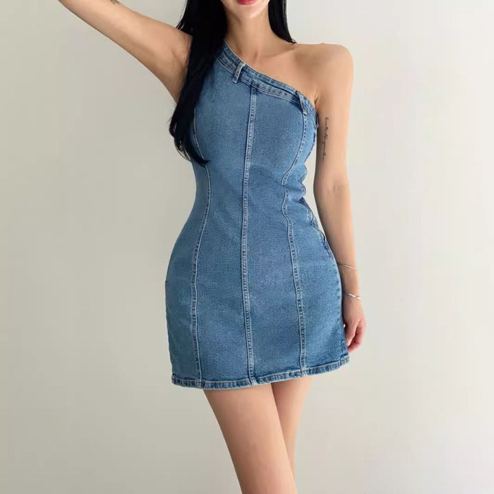 Sylvia one shoulder denim dress