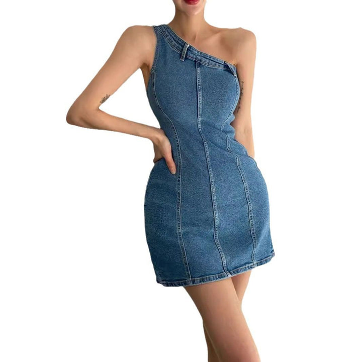 Sylvia one shoulder denim dress