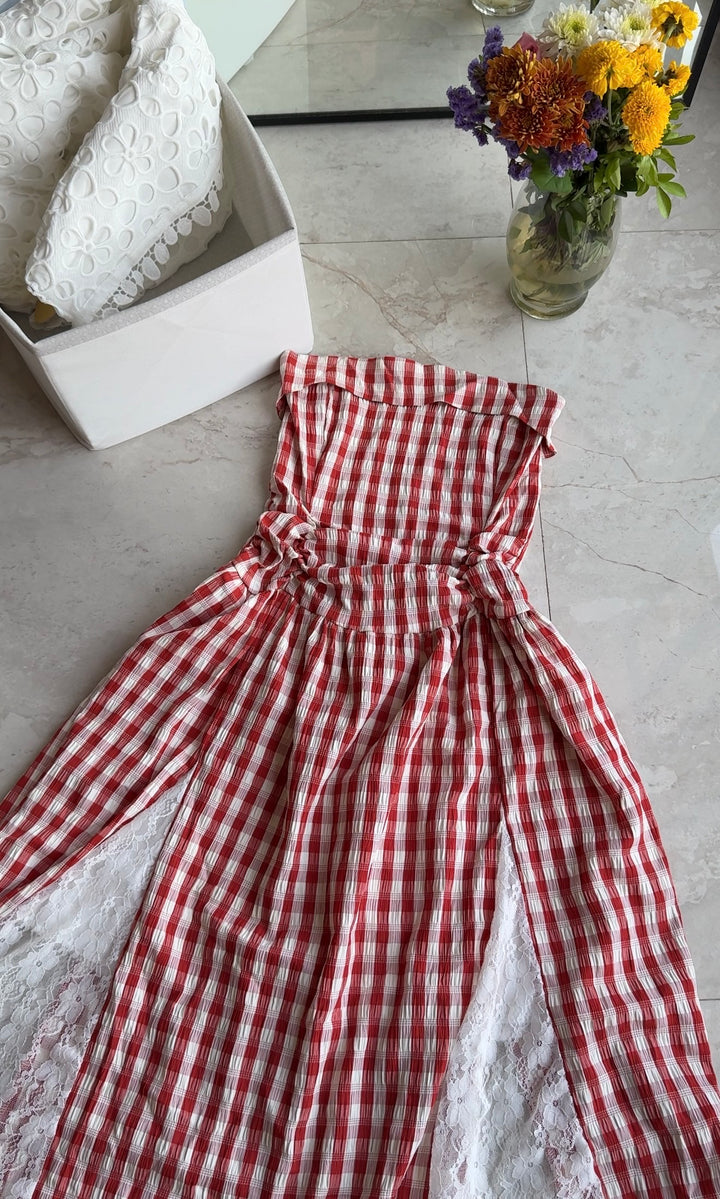 Corsica chequered tube lace dress