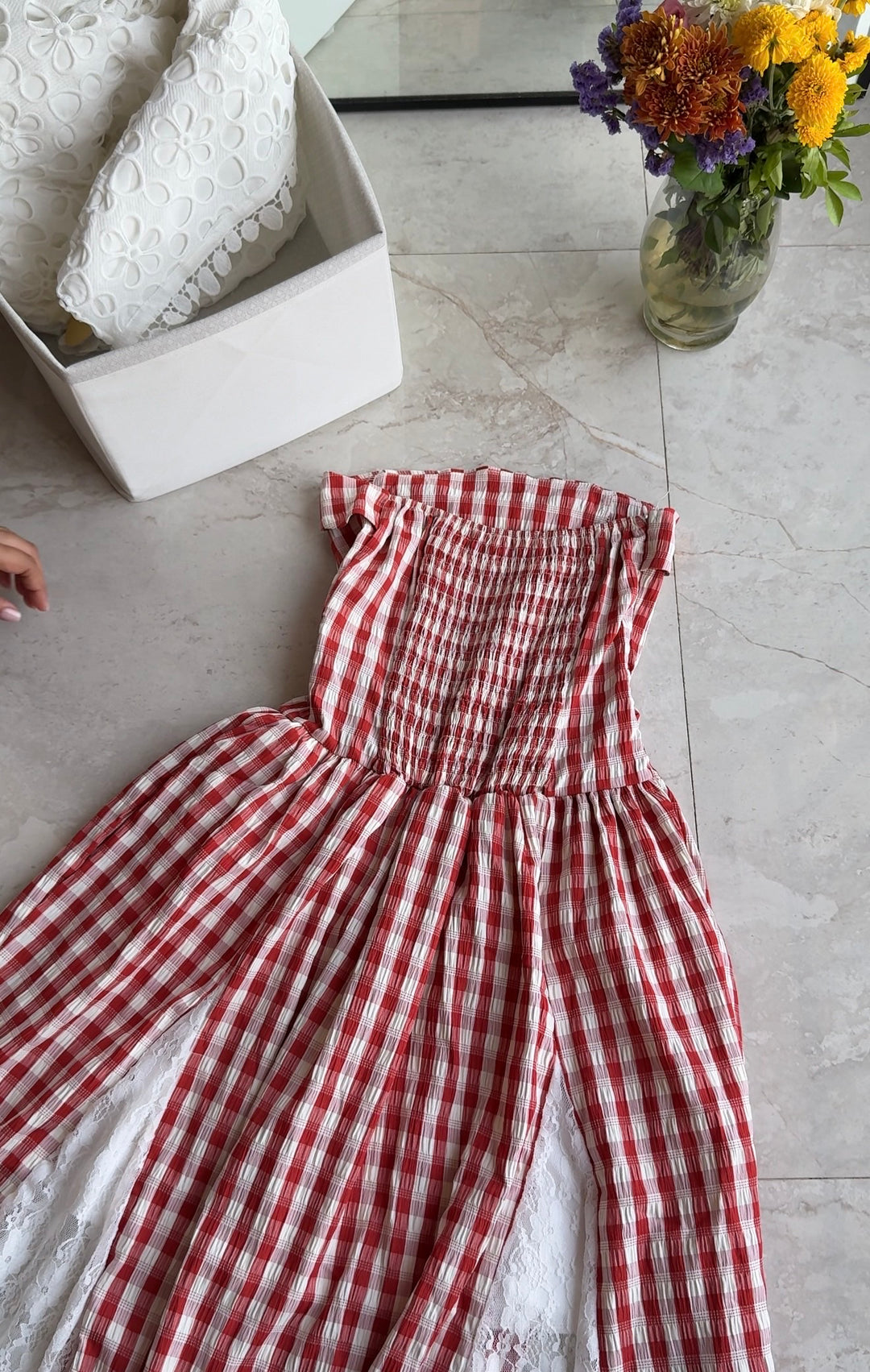 Corsica chequered tube lace dress