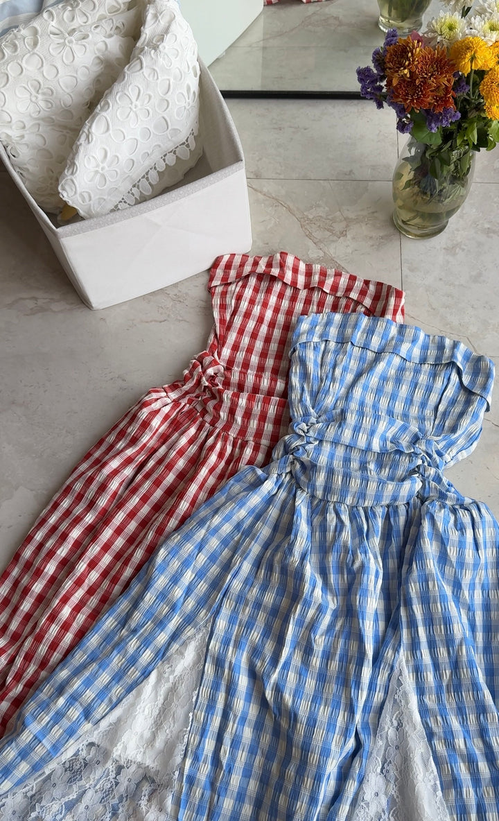Corsica chequered tube lace dress