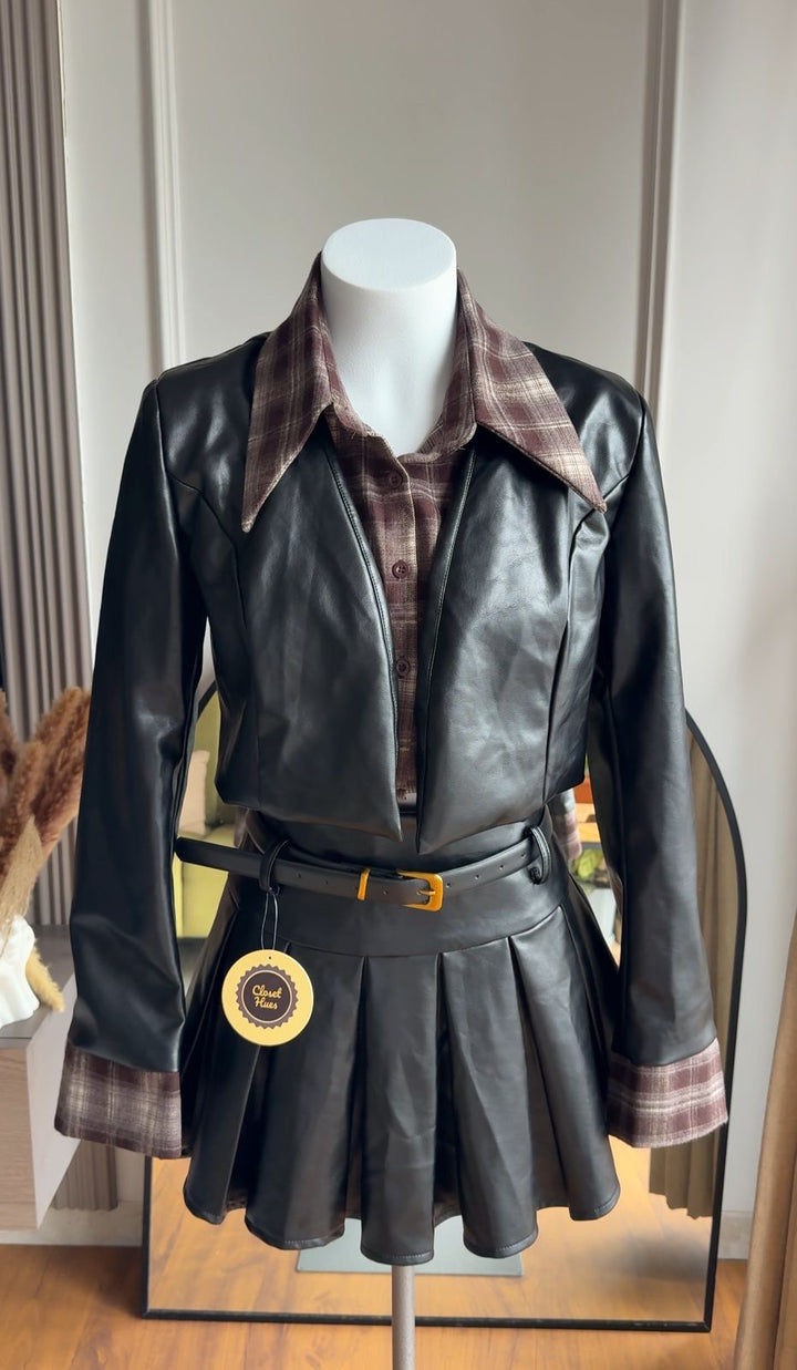 Ophelia leather skirt and jacket with belt