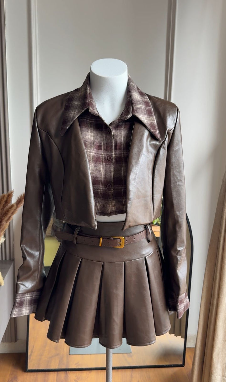 Ophelia leather skirt and jacket with belt