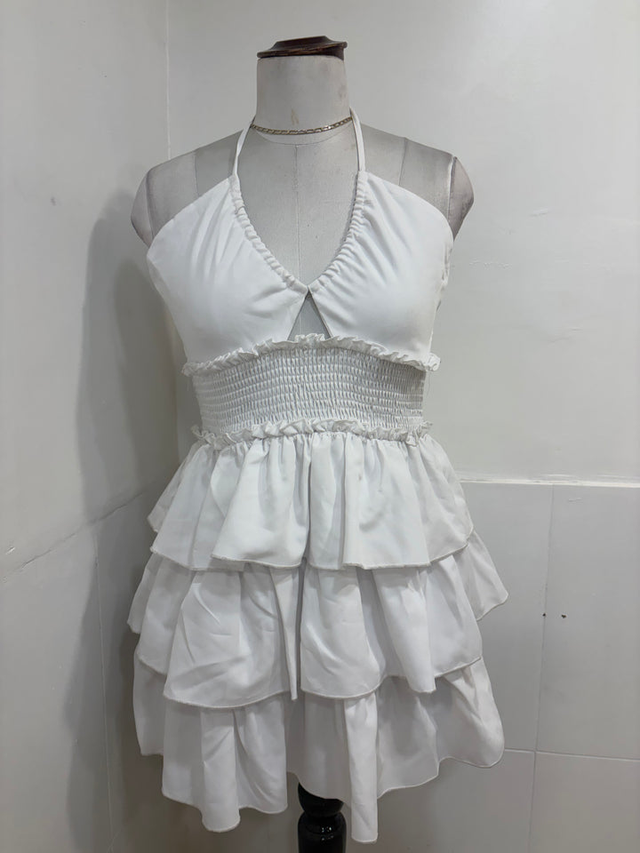 White ruffle cotton dress