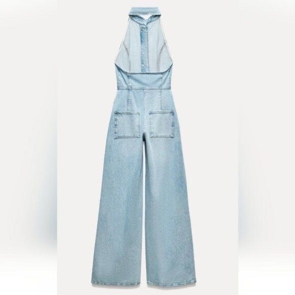 Glasgow halter neck denim jumpsuit