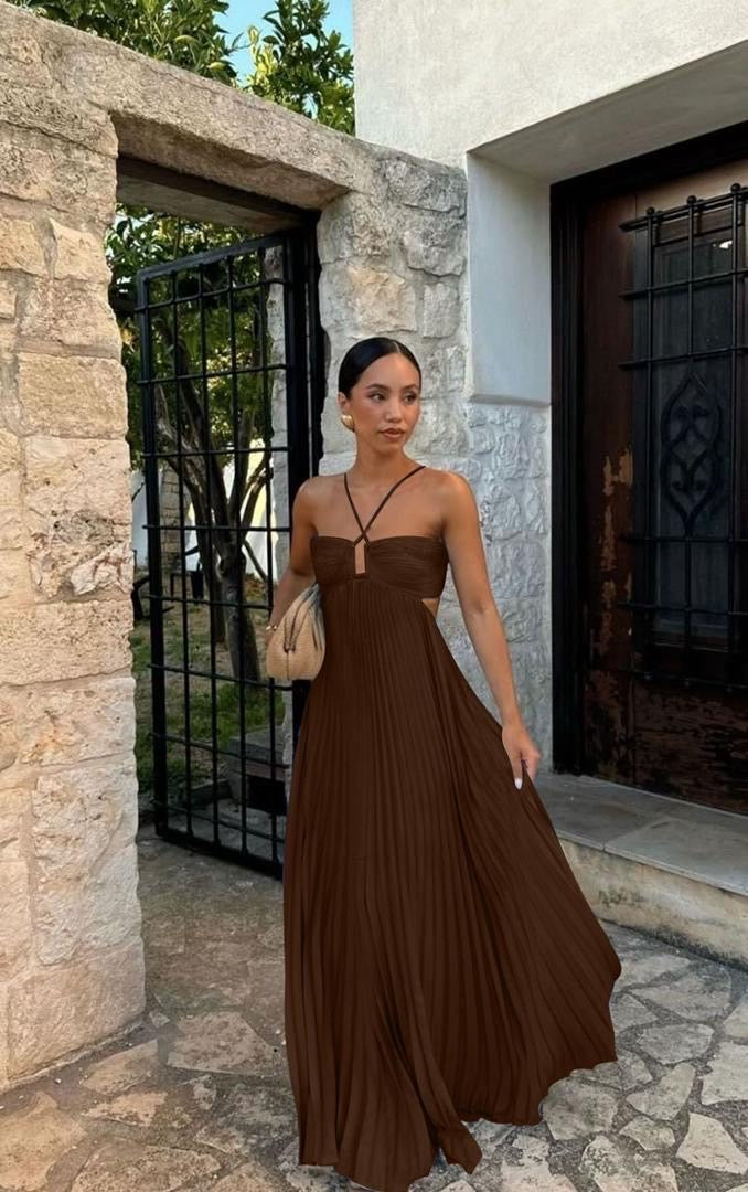 Harbour pleated metallic maxi dress