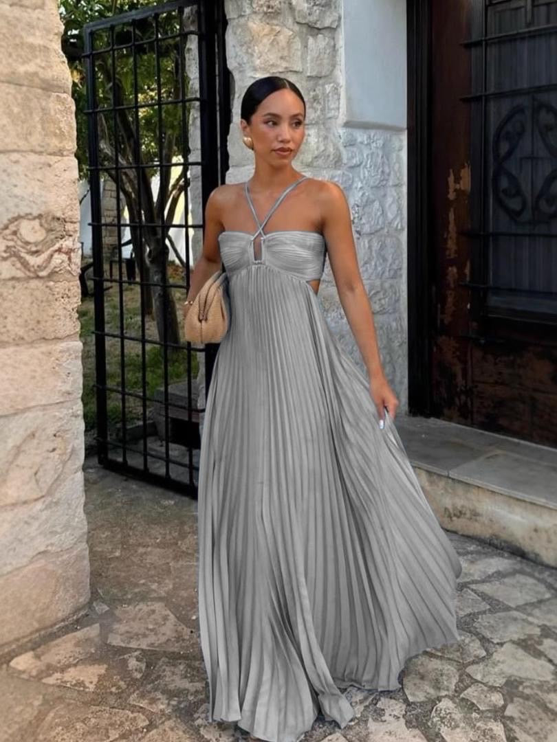 Harbour pleated metallic maxi dress