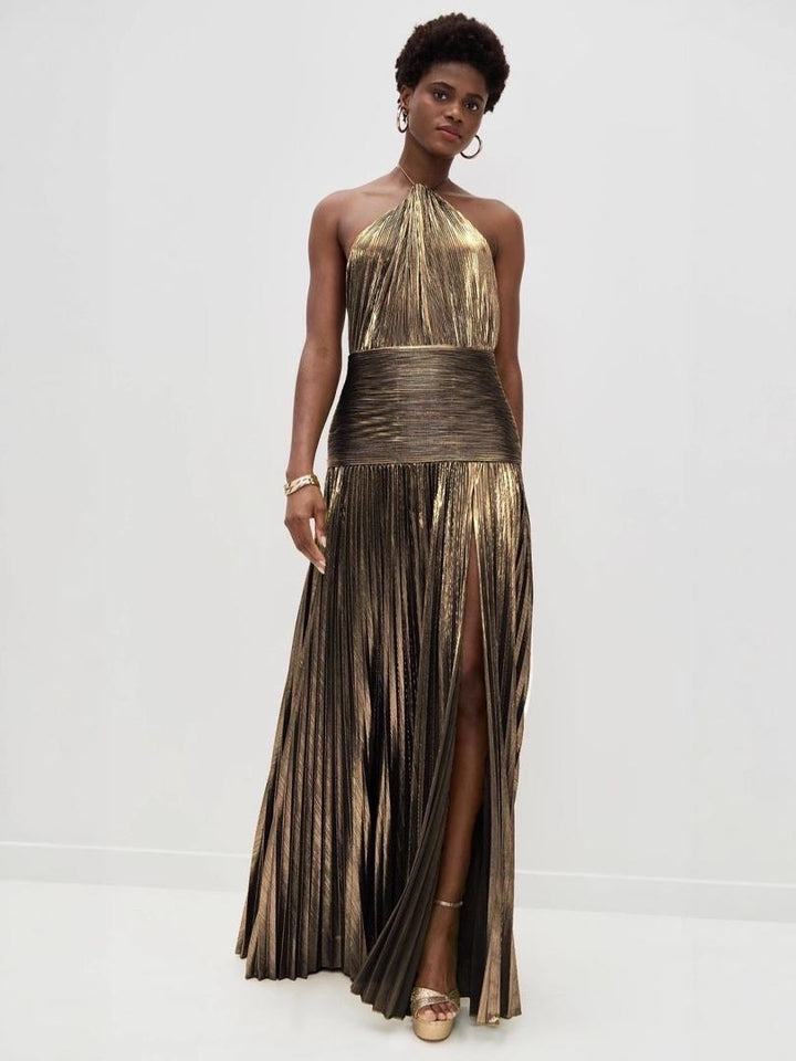 Marcella halter neck metallic dress