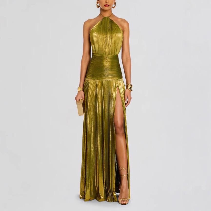 Marcella halter neck metallic dress
