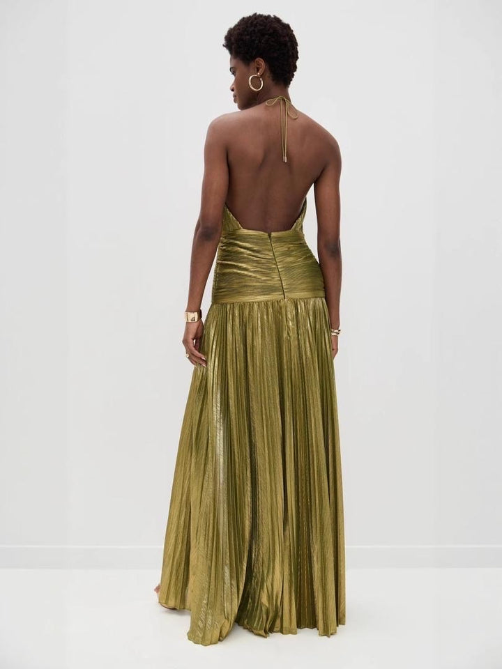 Marcella halter neck metallic dress