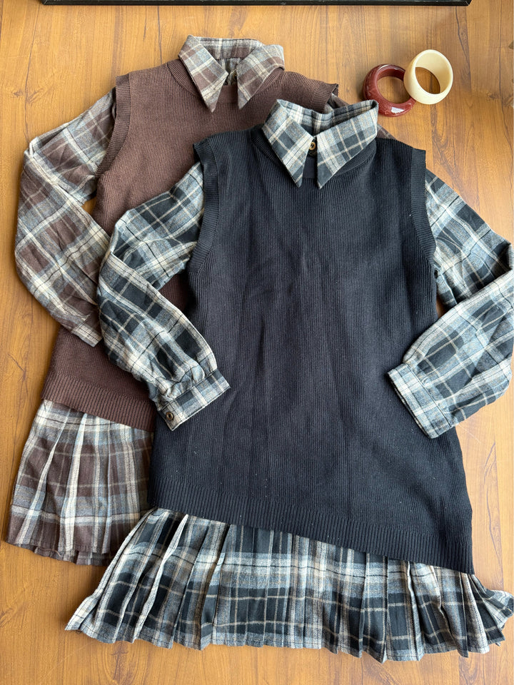 Tom knit sweater and chequered shirt dress