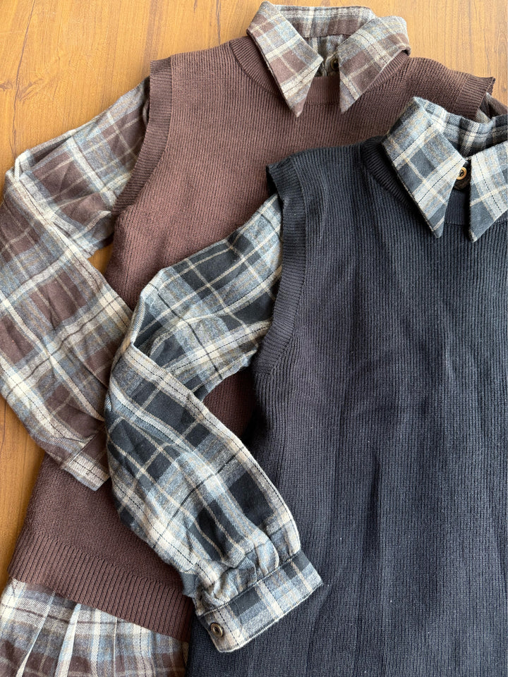 Tom knit sweater and chequered shirt dress