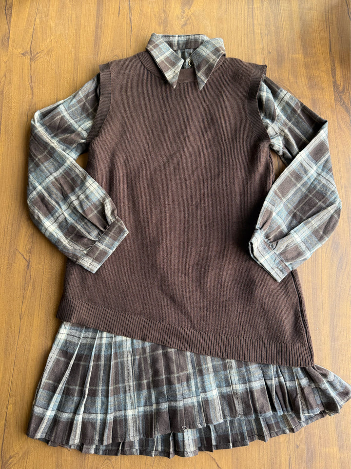 Tom knit sweater and chequered shirt dress