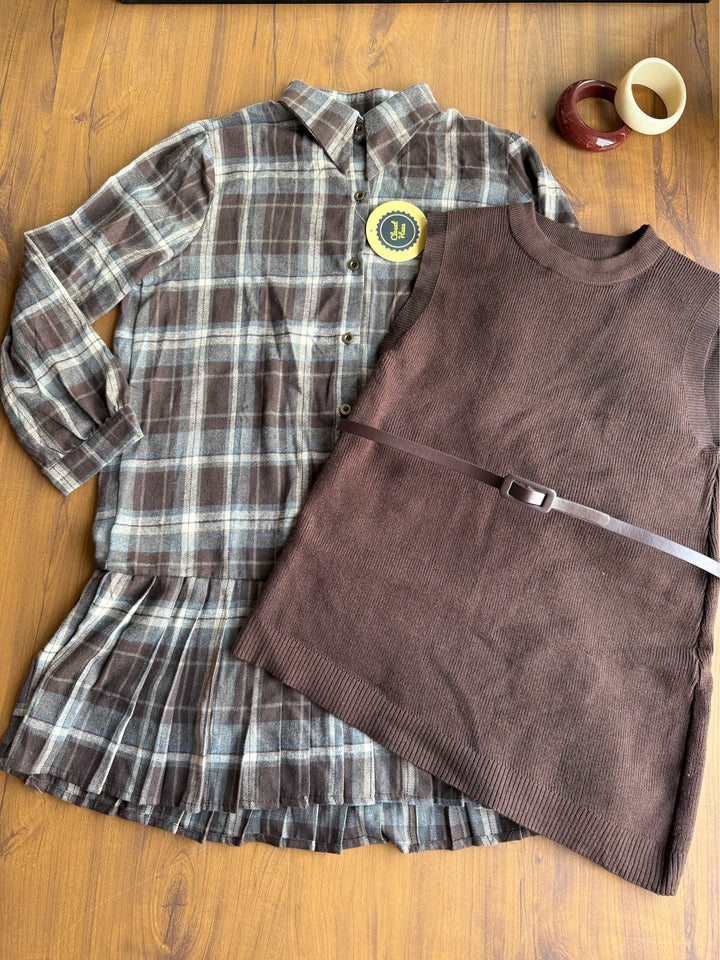 Tom knit sweater and chequered shirt dress