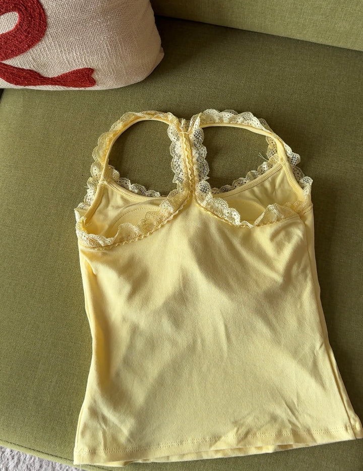 Bagel lace t-back built in bra top
